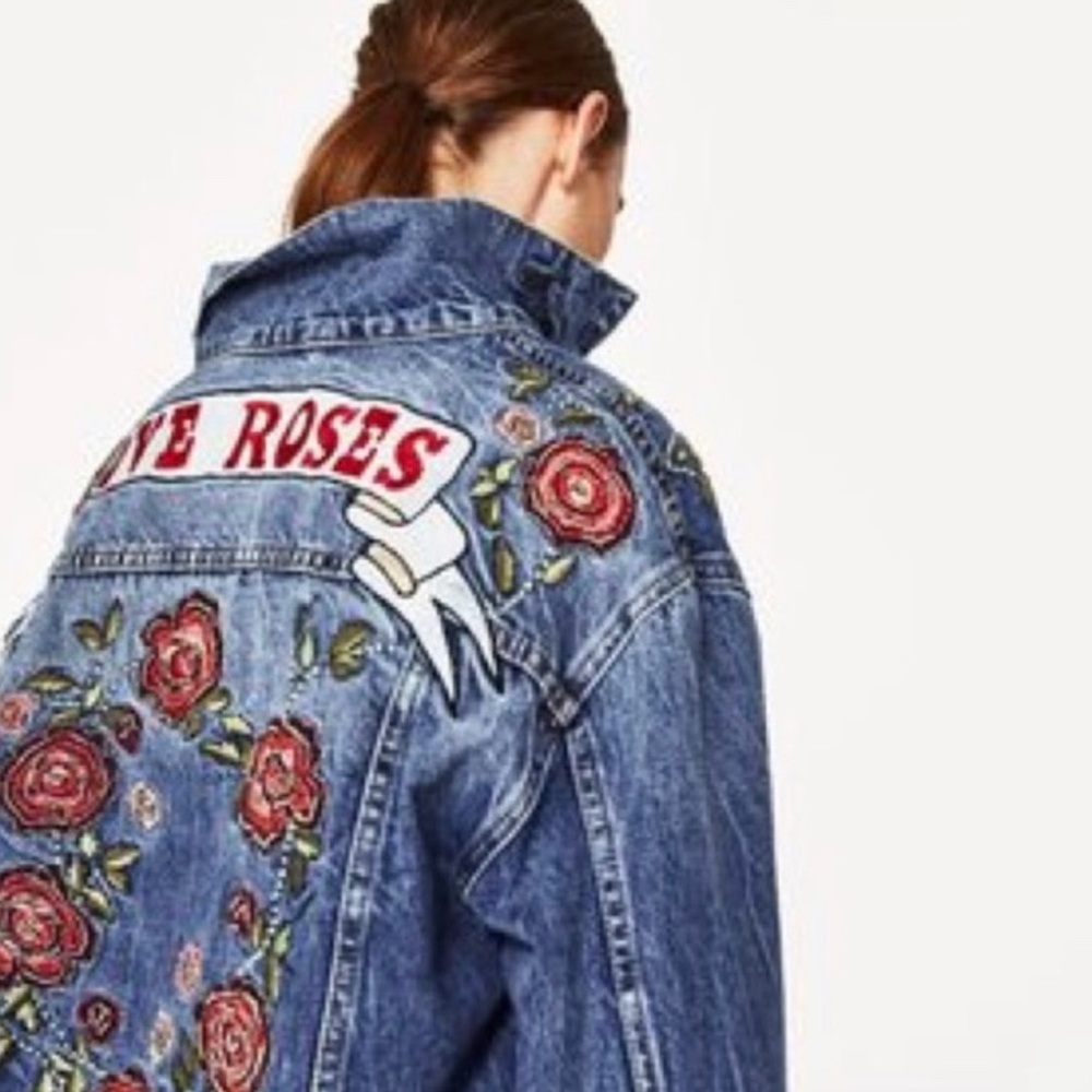 Zara Denim Jacket with Embroidered Roses
